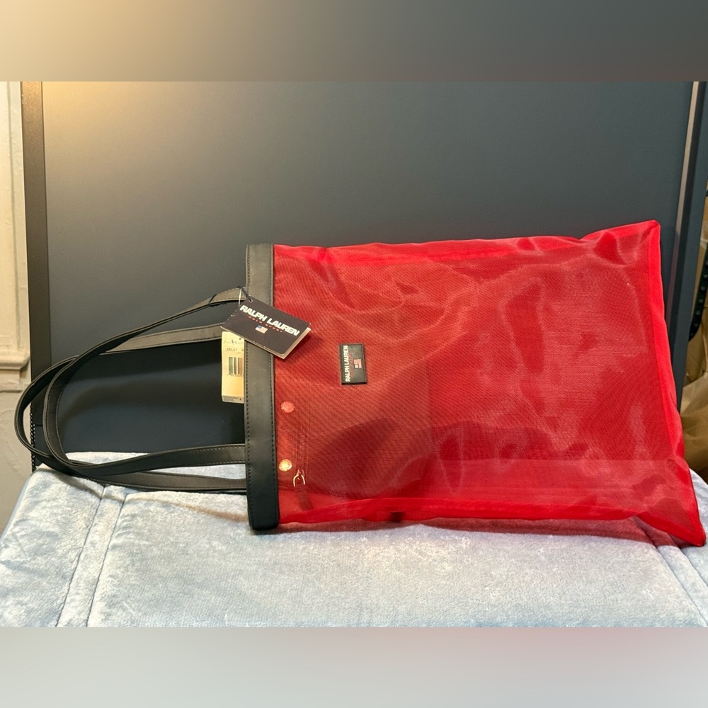 Vintage 90’s Ralph Lauren Polo Sport Mesh Tote Bag Red Removable Zip Pouch